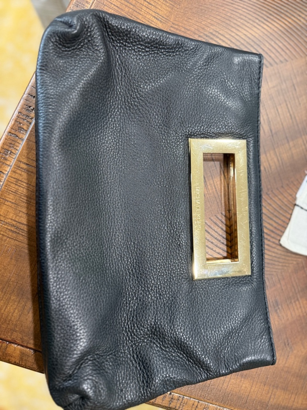 Michael Kors black Leather Clutch with Gold Rectangular Handle